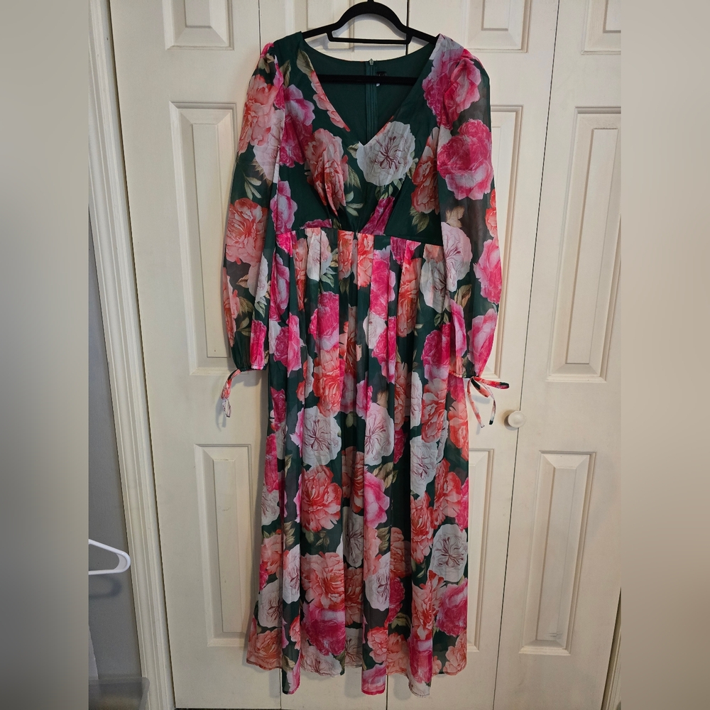 SHEIN Floral Maxi Dress - Pink and Green